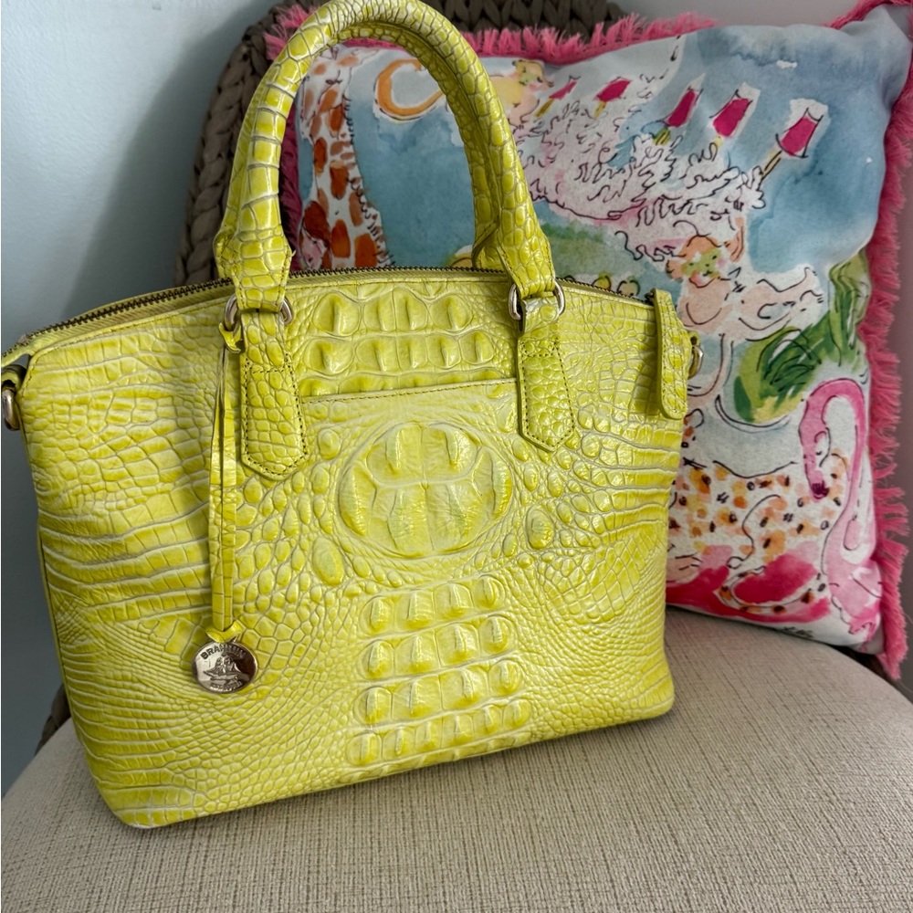 🍋‍🟩🐊Brahmin Lime Crocodile Lemongrass Embossed Satchel (Rare) EUC🐊